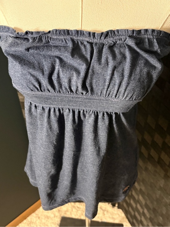 Hollister Tops - Vintage Hollister Y2K Blue Empire Waist Bandeau Top Ruffle Hem Logo